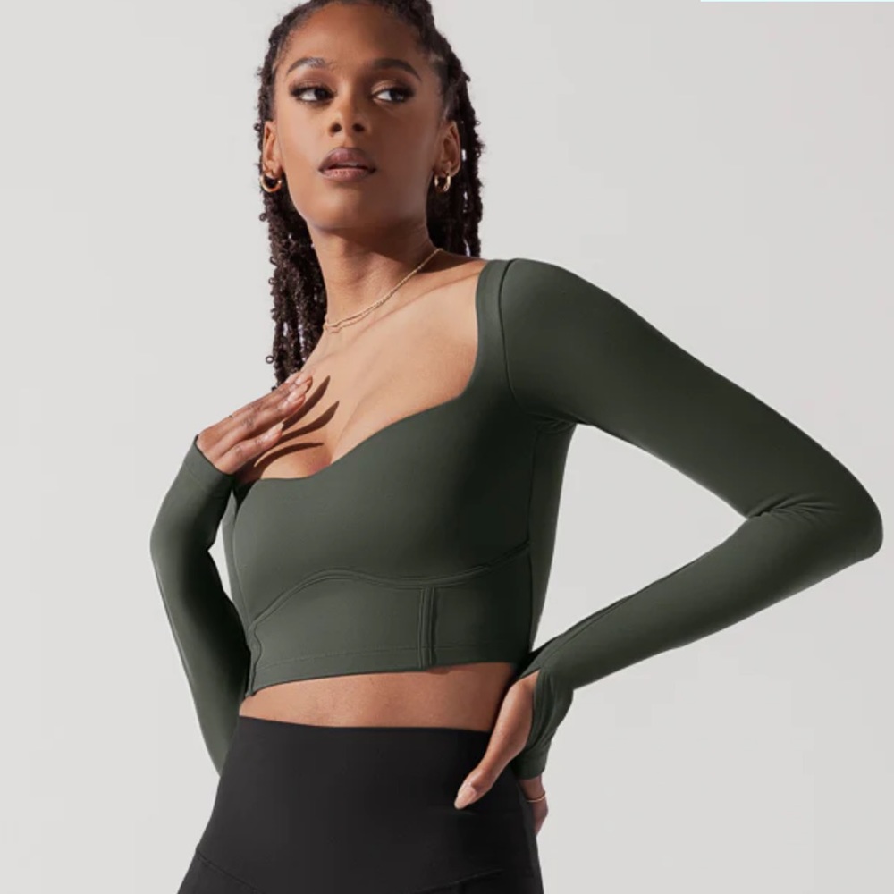 Popflex Sweetheart Long Sleeve Crop Top Forestwood XS